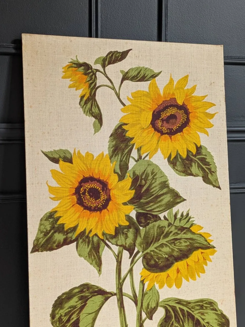 Peinture vintage sur lin''Les Tournesols'' par Irmgard Gutsche 60'/70'