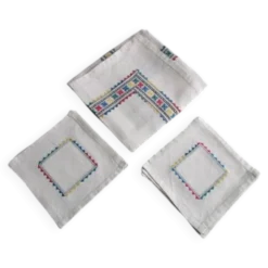 Petite nappe a thé ancienne brodée 60x60cm+6 serviettes assorties