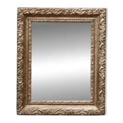 Petit miroir ancien en bois et stuc doré – style baroque – 35 × 29 cm
