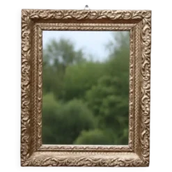 Petit miroir ancien en bois et stuc doré – style baroque – 35 × 29 cm