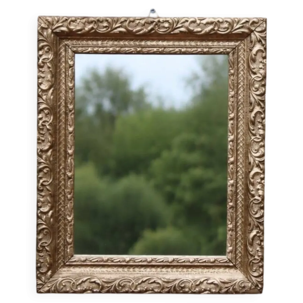 Petit miroir ancien en bois et stuc doré – style baroque – 35 × 29 cm