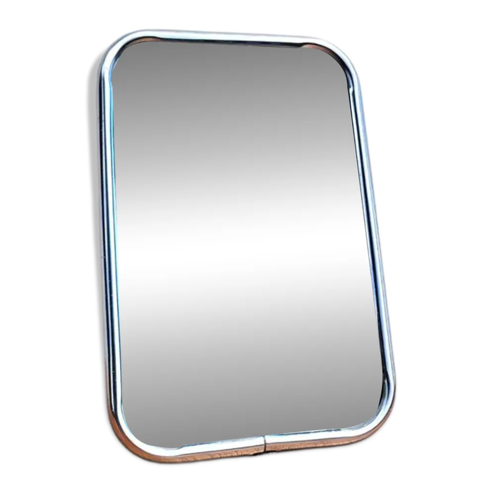 Petit miroir barbier vintage chromé 10×15 dos rouge