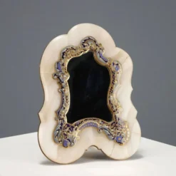 Petit miroir de table ancien champlévé et bronze doré XIX-XX siècle
