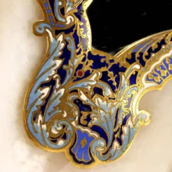 Petit miroir de table ancien champlévé et bronze doré XIX-XX siècle