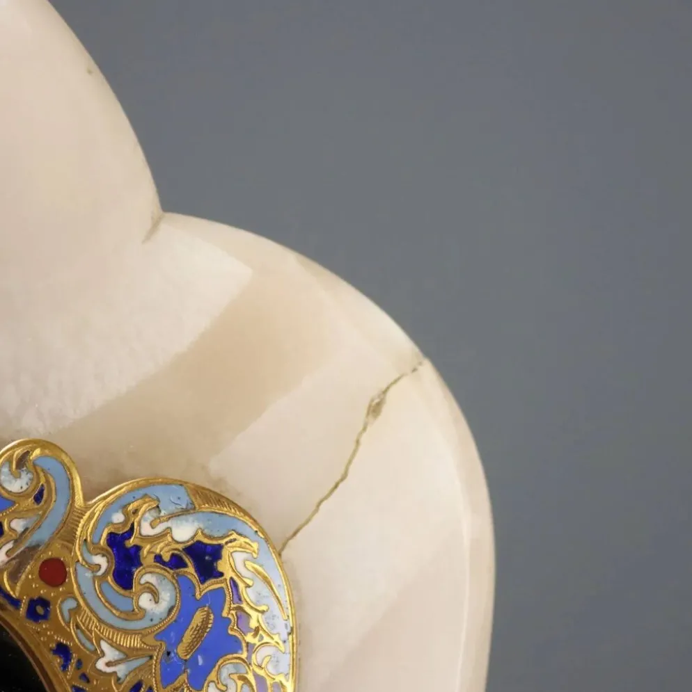 Petit miroir de table ancien champlévé et bronze doré XIX-XX siècle