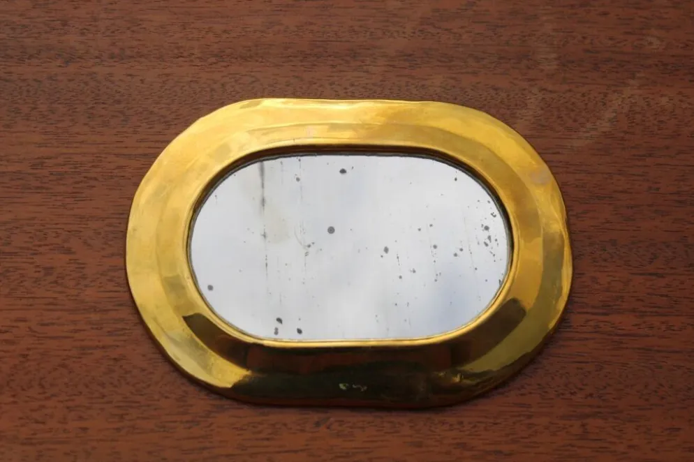 Petit miroir mural vintage en laiton doré – glace piquée – 14 cm