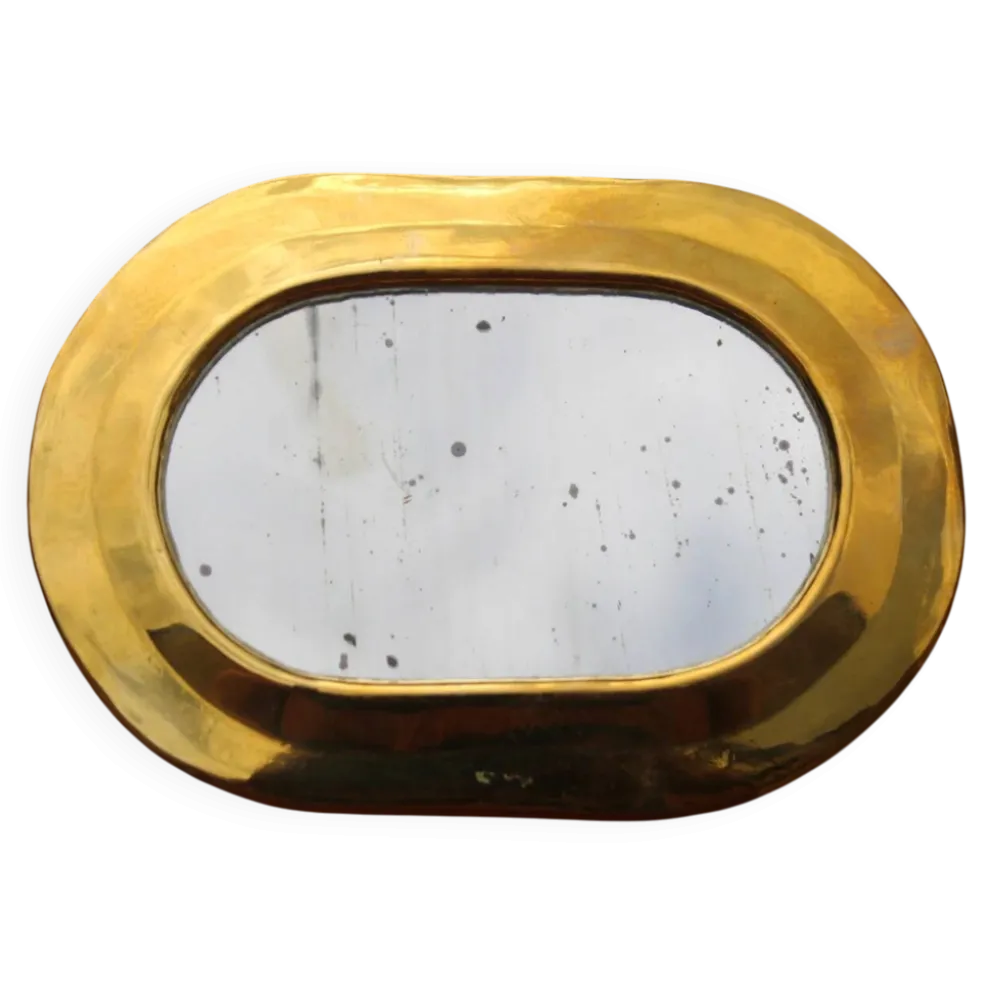 Petit miroir mural vintage en laiton doré – glace piquée – 14 cm