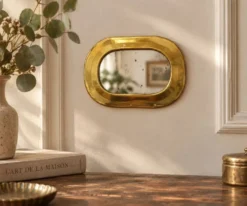 Petit miroir mural vintage en laiton doré – glace piquée – 14 cm
