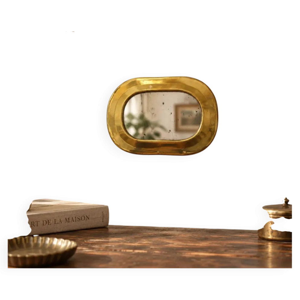 Petit miroir mural vintage en laiton doré – glace piquée – 14 cm