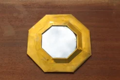 Petit miroir octogonal vintage en métal doré – style Art déco 19 cm