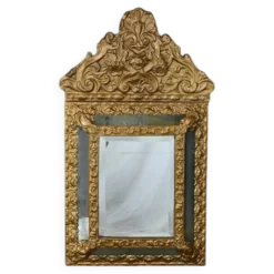 Petit Miroir à Parcloses en Laiton Repoussé – 1900
