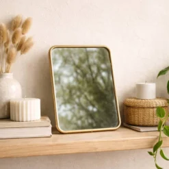 Petit miroir vintage à poser – cadre métal doré style barbier