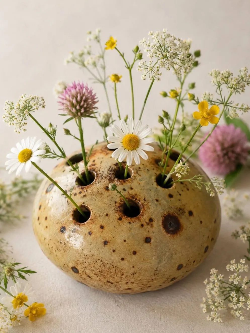 Petit pique-fleurs vintage en grès moucheté