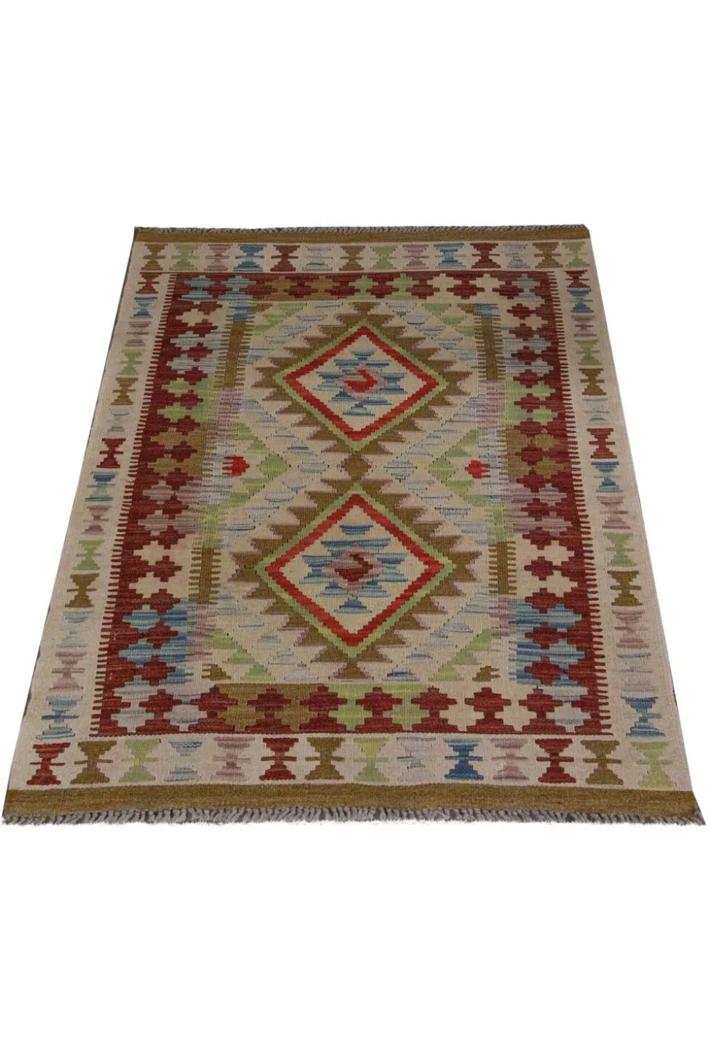 Petit tapis en laine tissé à plat avec un motif géométrique en zigzag pour le salon.
