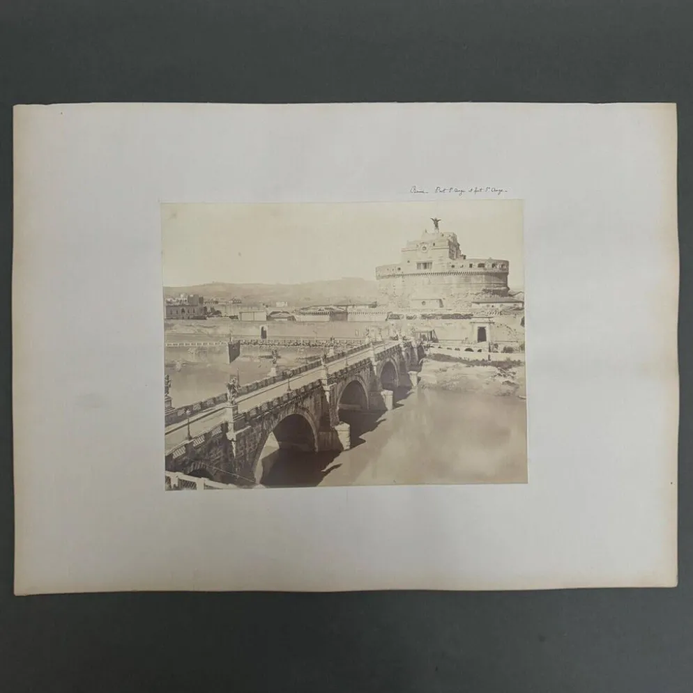 Photo albumine Rome pont Saint-Ange et fort Saint-Ange XIXe