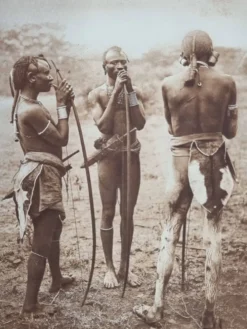 Photogravure ancienne, 1930, chasseurs Massaï