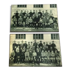 2 photos d’école années 30/40 sur bois