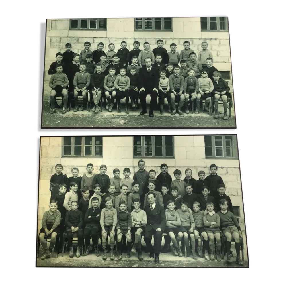 2 photos d’école années 30/40 sur bois