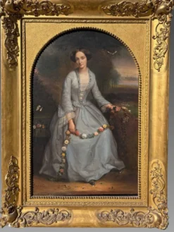 Pierre Dupuis (1833-1915) - Portrait d'une jeune fille aux fleurs peinture