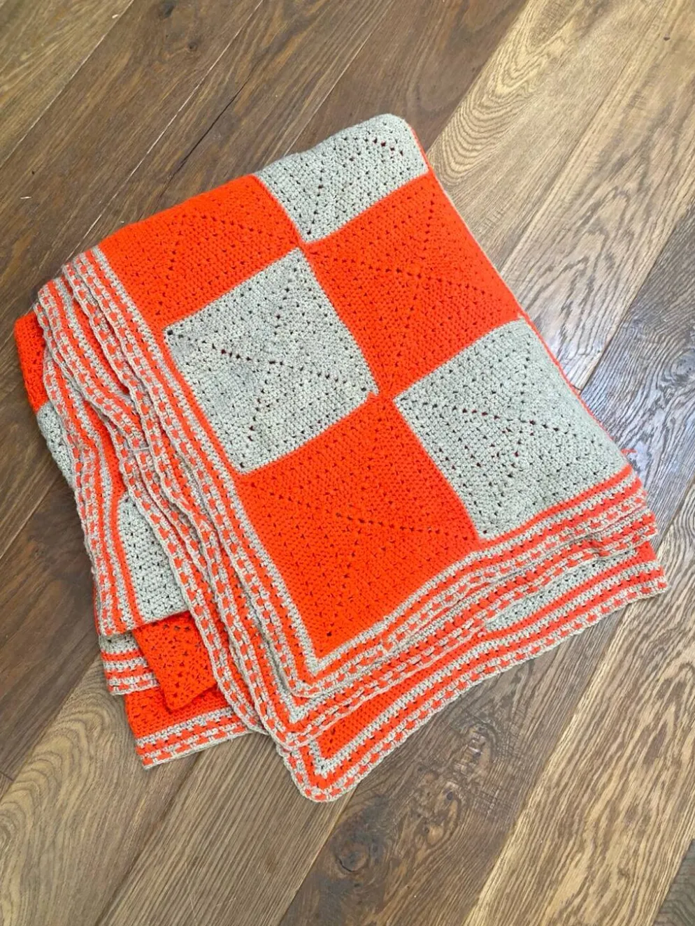 Plaid en laine au crochet vintage Granny Square