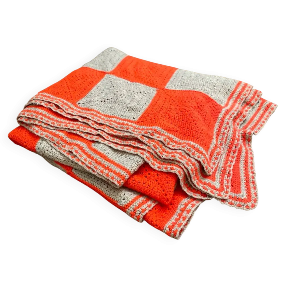 Plaid en laine au crochet vintage Granny Square