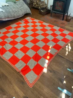Plaid en laine au crochet vintage Granny Square