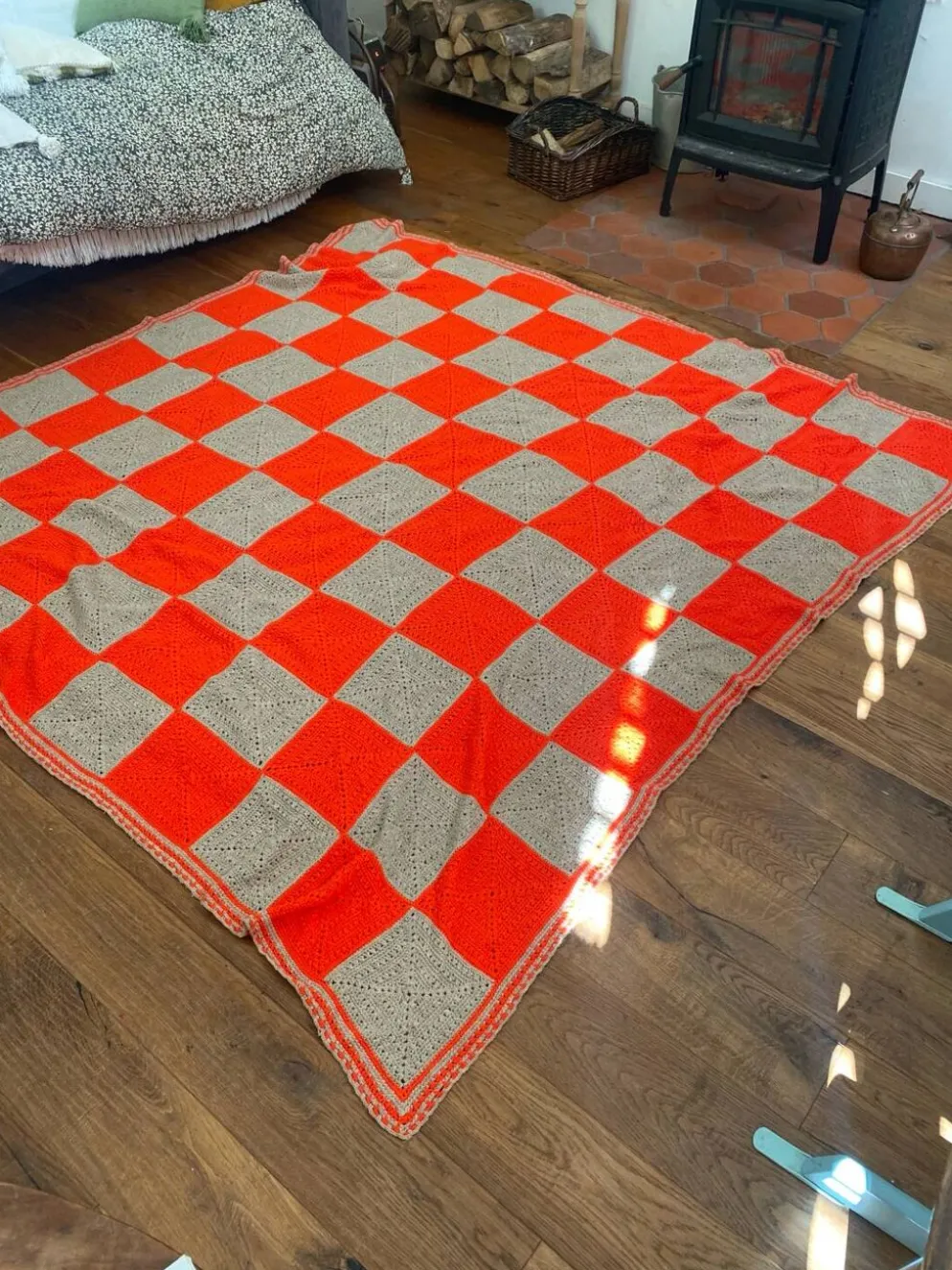 Plaid en laine au crochet vintage Granny Square
