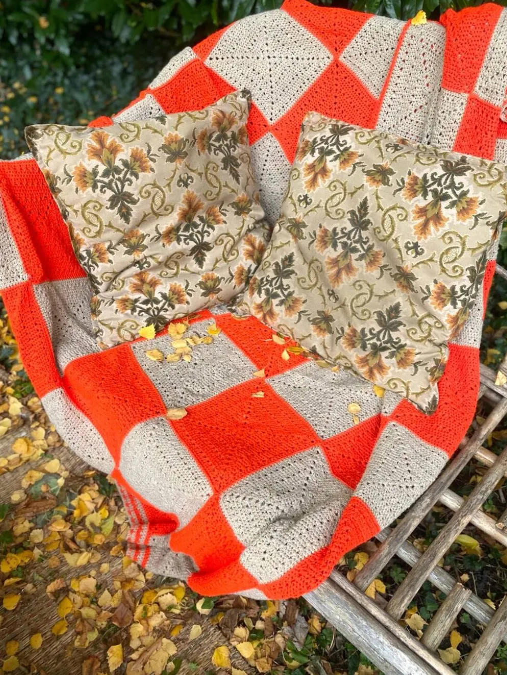 Plaid en laine au crochet vintage Granny Square