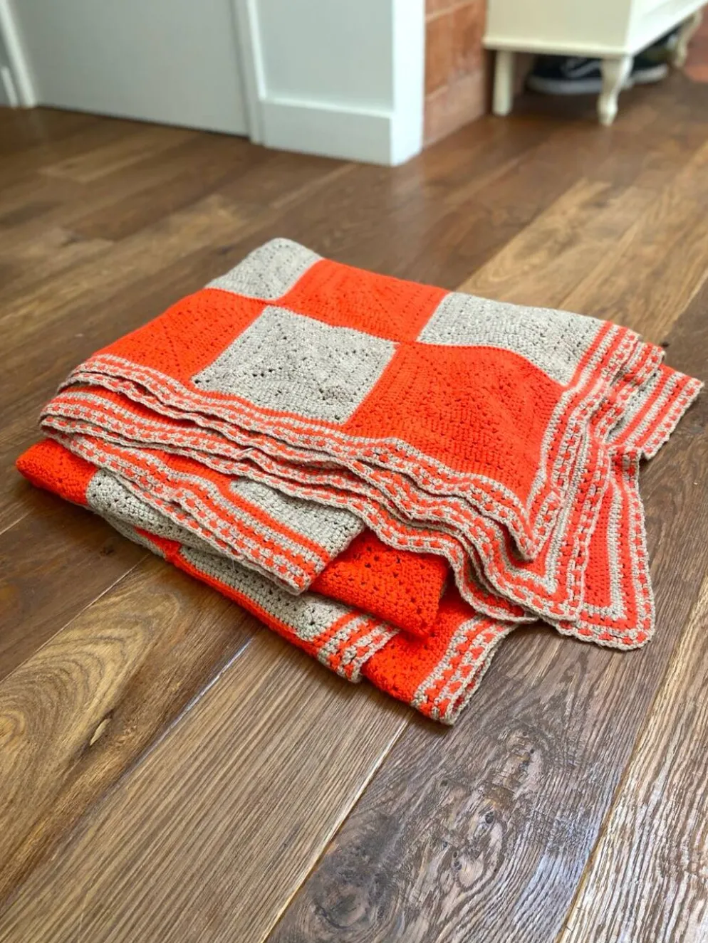 Plaid en laine au crochet vintage Granny Square