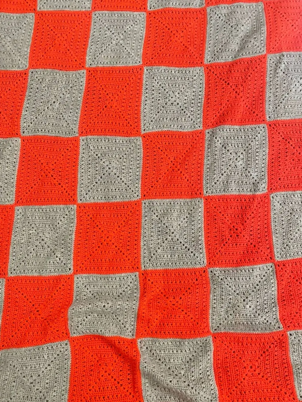 Plaid en laine au crochet vintage Granny Square
