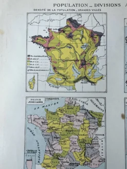 Planche cartographique - France, population et divisions - 27x37cm - 1