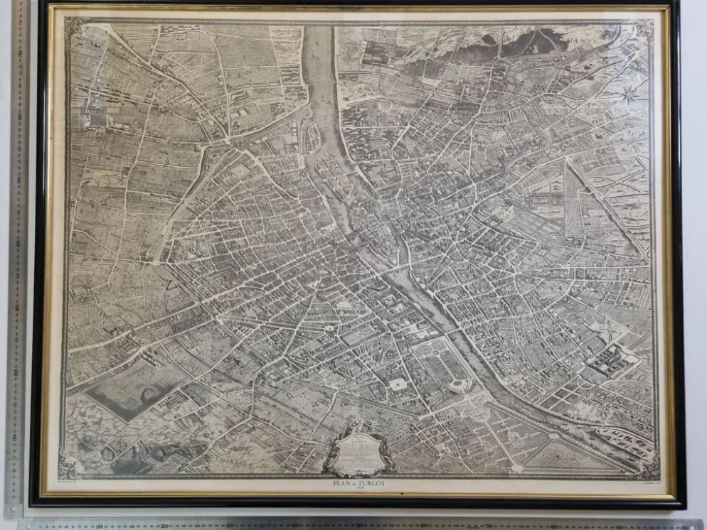Plan de Turgot 1739 – Reproduction vintage encadrée 100 x 80 cm avec verre