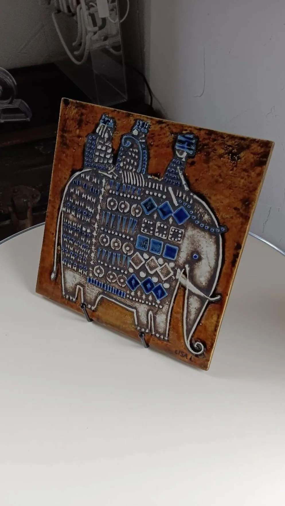 Plaque céramique série Unik , Éléphant de Lisa Larson - Gustavsberg