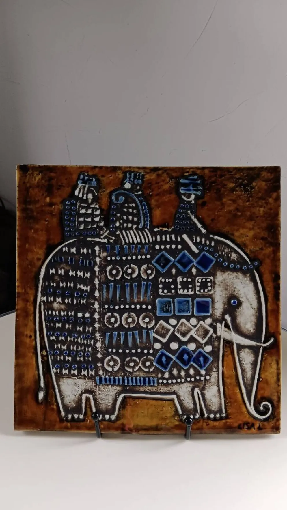 Plaque céramique série Unik , Éléphant de Lisa Larson - Gustavsberg