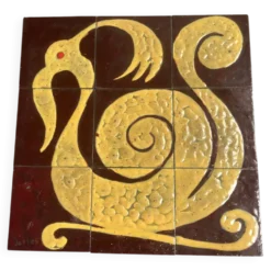 Plaque de céramique motif zoomorphe composée de 9 carreaux