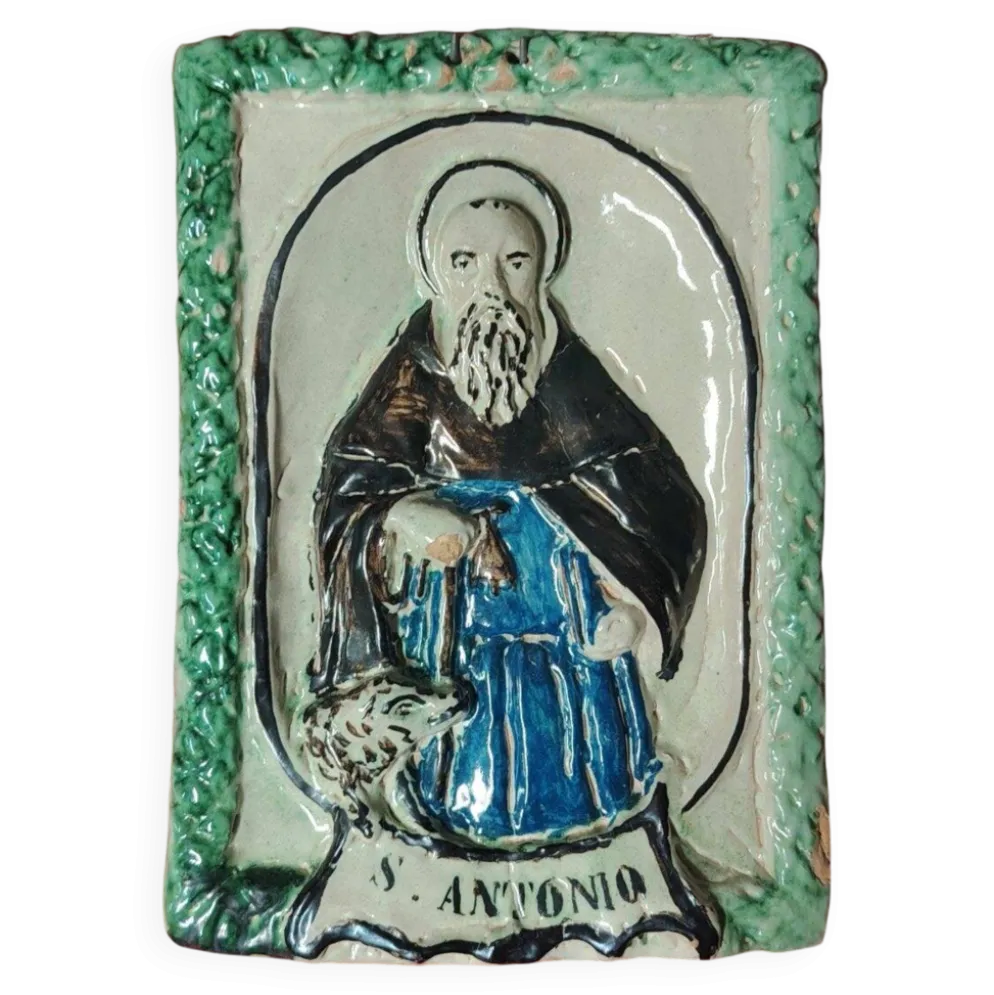 Plaque de dévotion en terre cuite Abbé Saint Antoine, XIX siècle