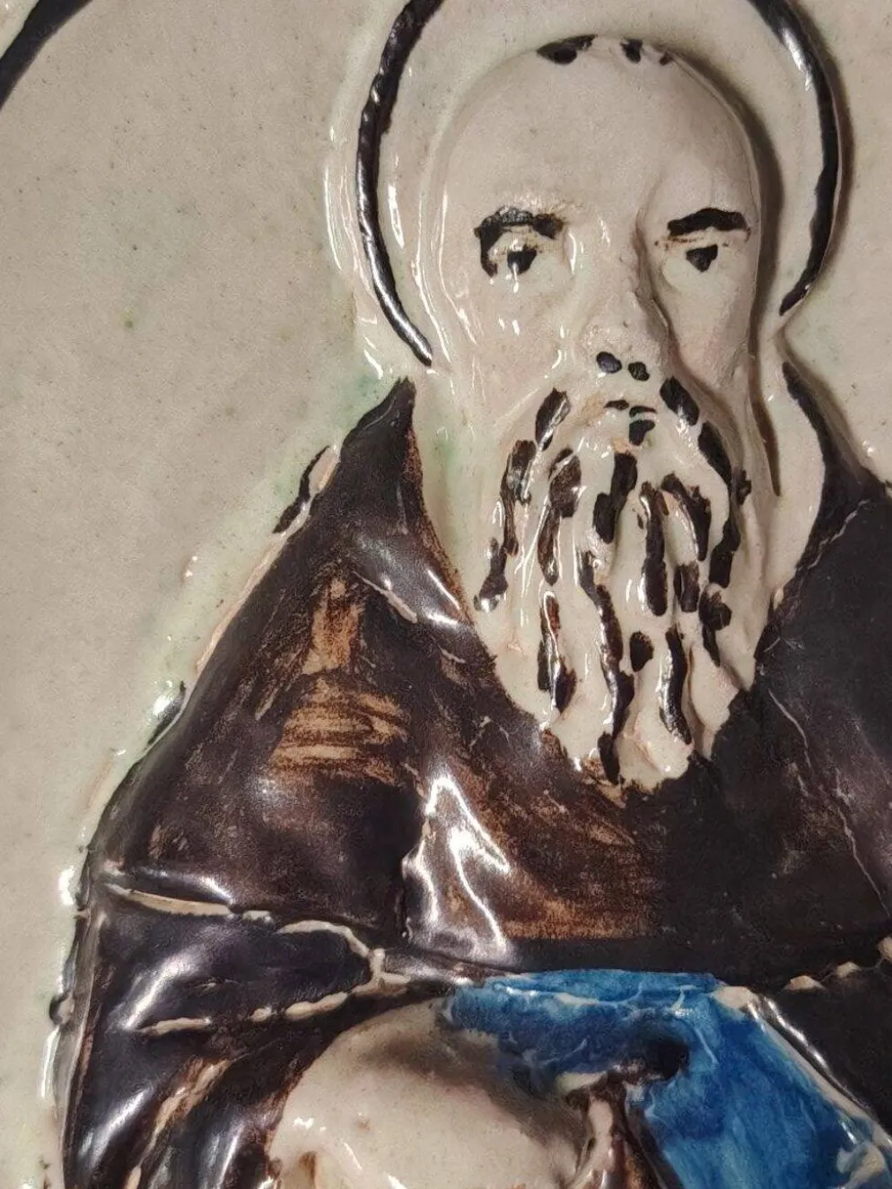 Plaque de dévotion en terre cuite Abbé Saint Antoine, XIX siècle