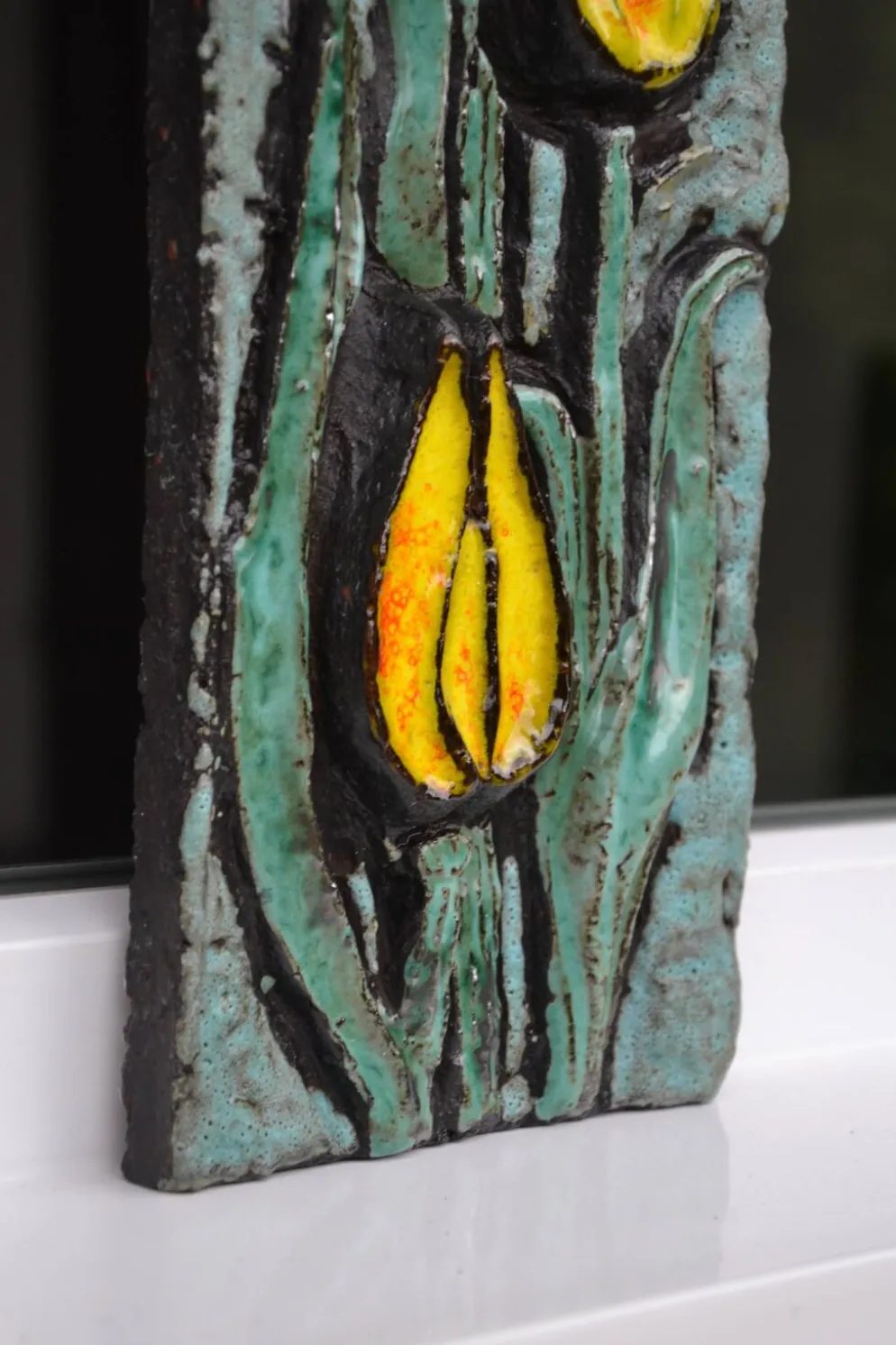 Plaque en céramique décor floral Ruscha