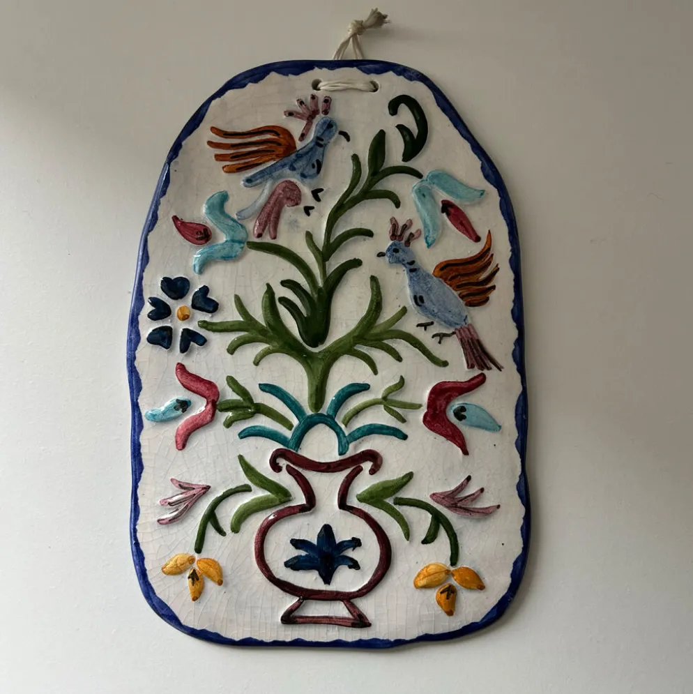 Plaque en céramique décor oiseaux