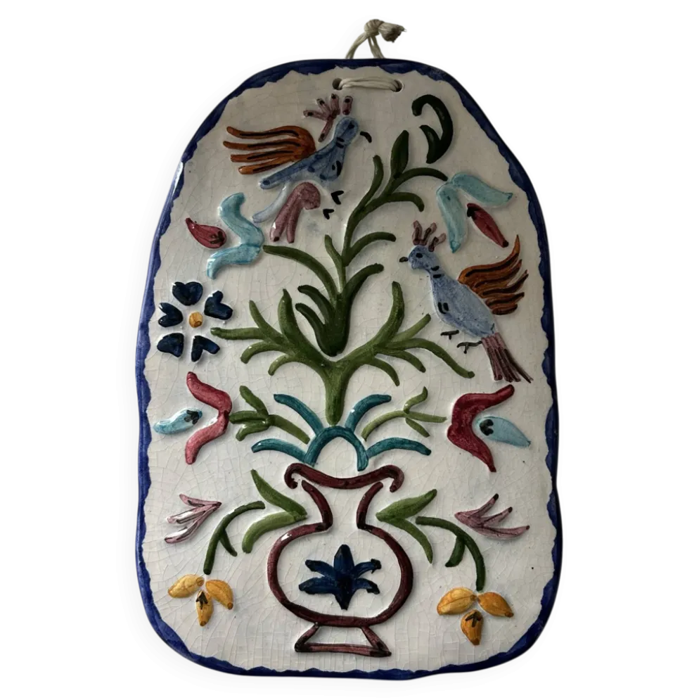 Plaque en céramique décor oiseaux