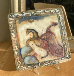 Plaque en grès vernissé Voldemar Volkoff 25x25