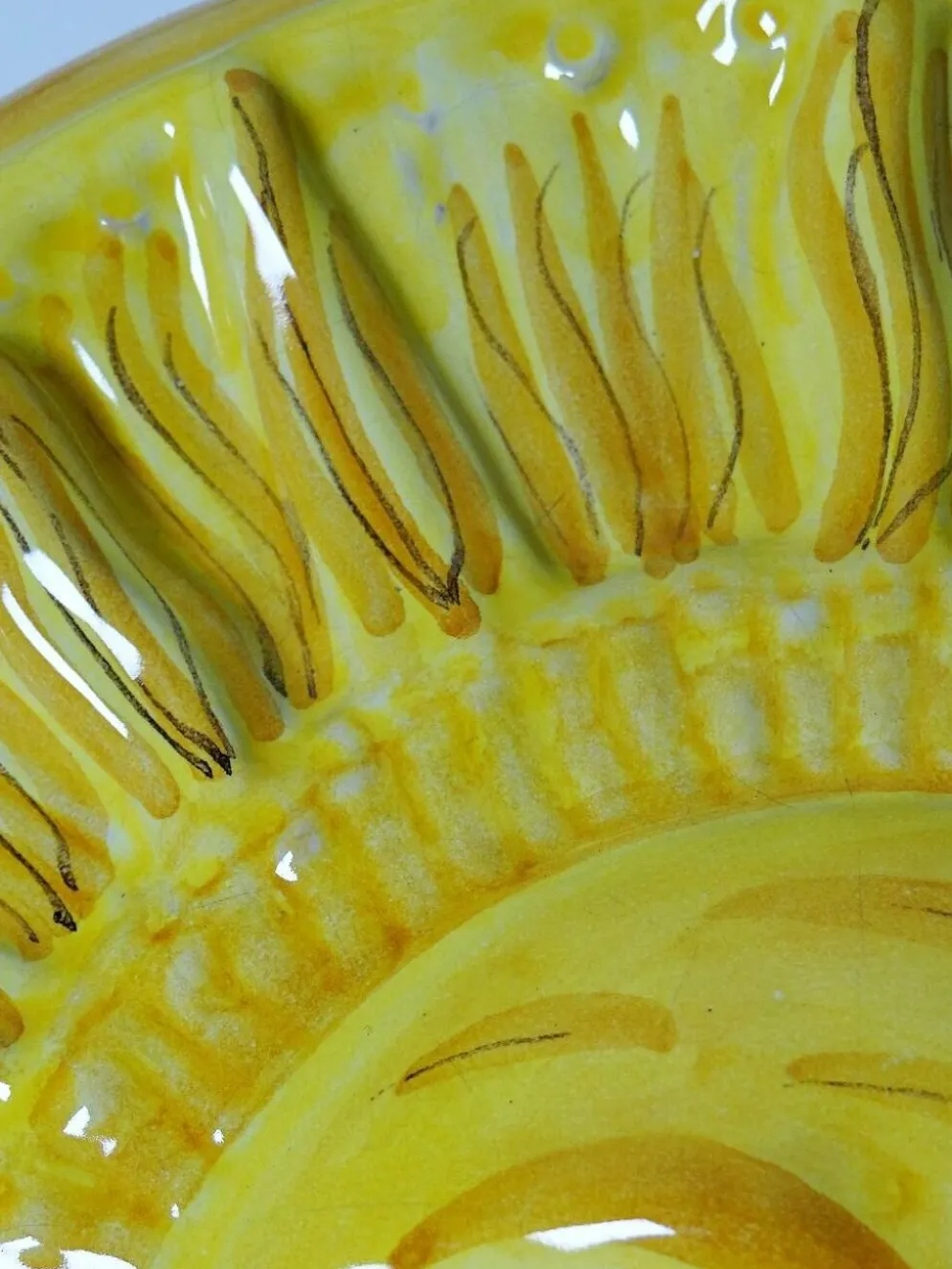 Plaque murale soleil anthropomorphe en majolique de Vietri artisanal vintag