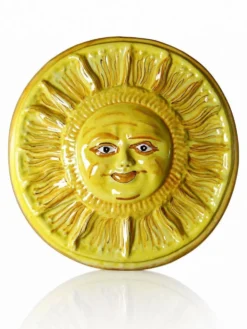 Plaque murale soleil anthropomorphe en majolique de Vietri artisanal vintag