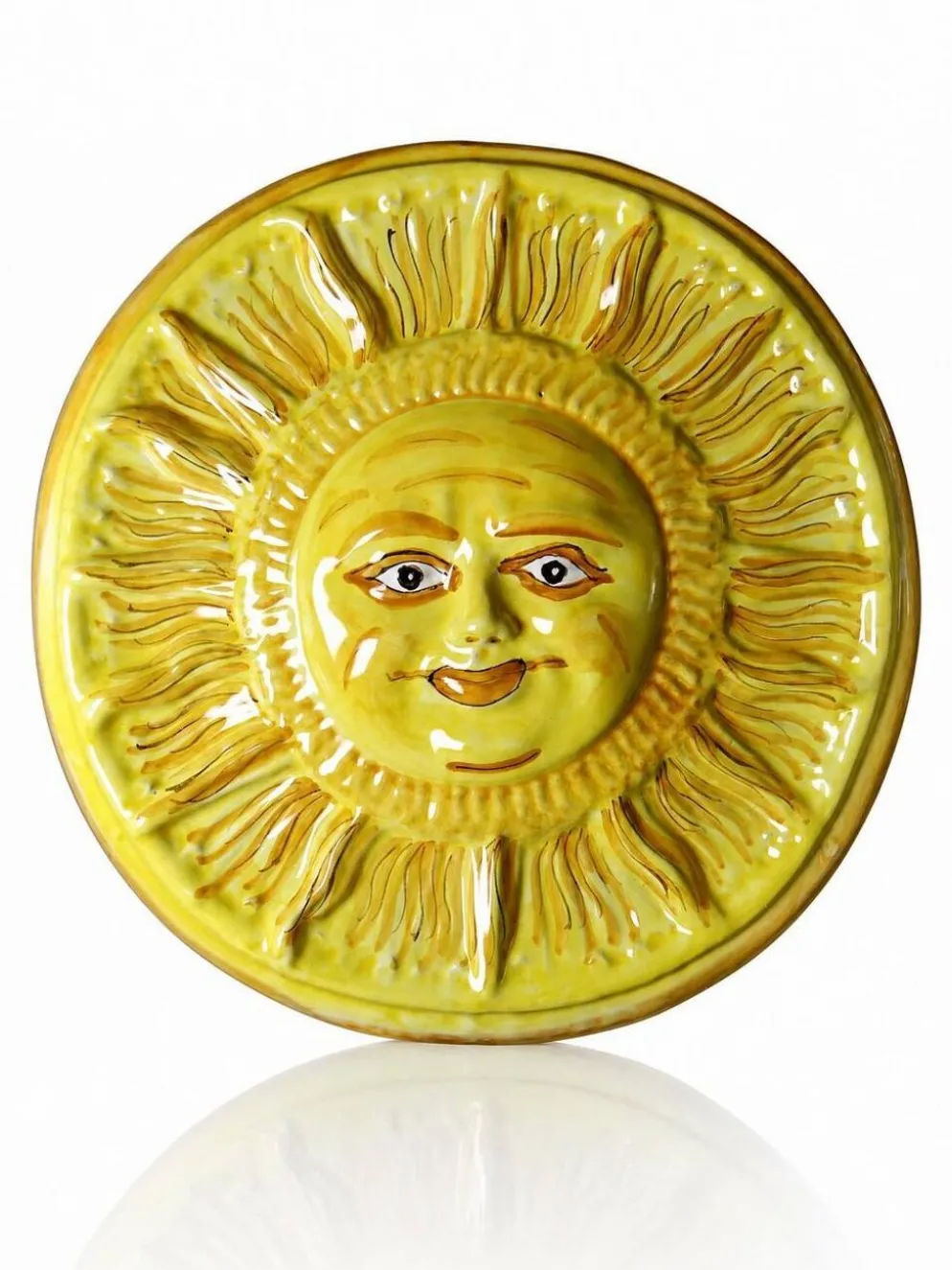 Plaque murale soleil anthropomorphe en majolique de Vietri artisanal vintag