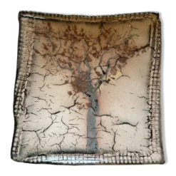 Plat carré en grès émaillé "Arbre" – Bernard Dal Magro