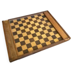 Plateau double face jeu de dames et d'échecs en bois