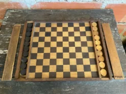 Plateau double face jeu de dames et d'échecs en bois