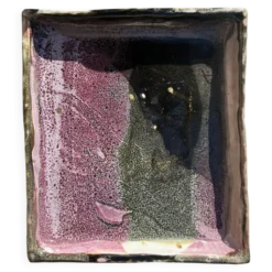 Plat / vide poche gres blanc chamoté & émaillé, pièce d'atelier signée 1970