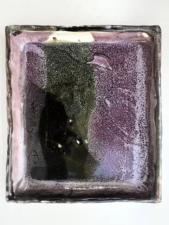 Plat / vide poche gres blanc chamoté & émaillé, pièce d'atelier signée 1970