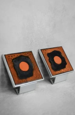 Poignée de Porte d'Entrée Brutaliste Vintage en Métal et Ceramik par Juliette Belarti, 1960s, Set de 2